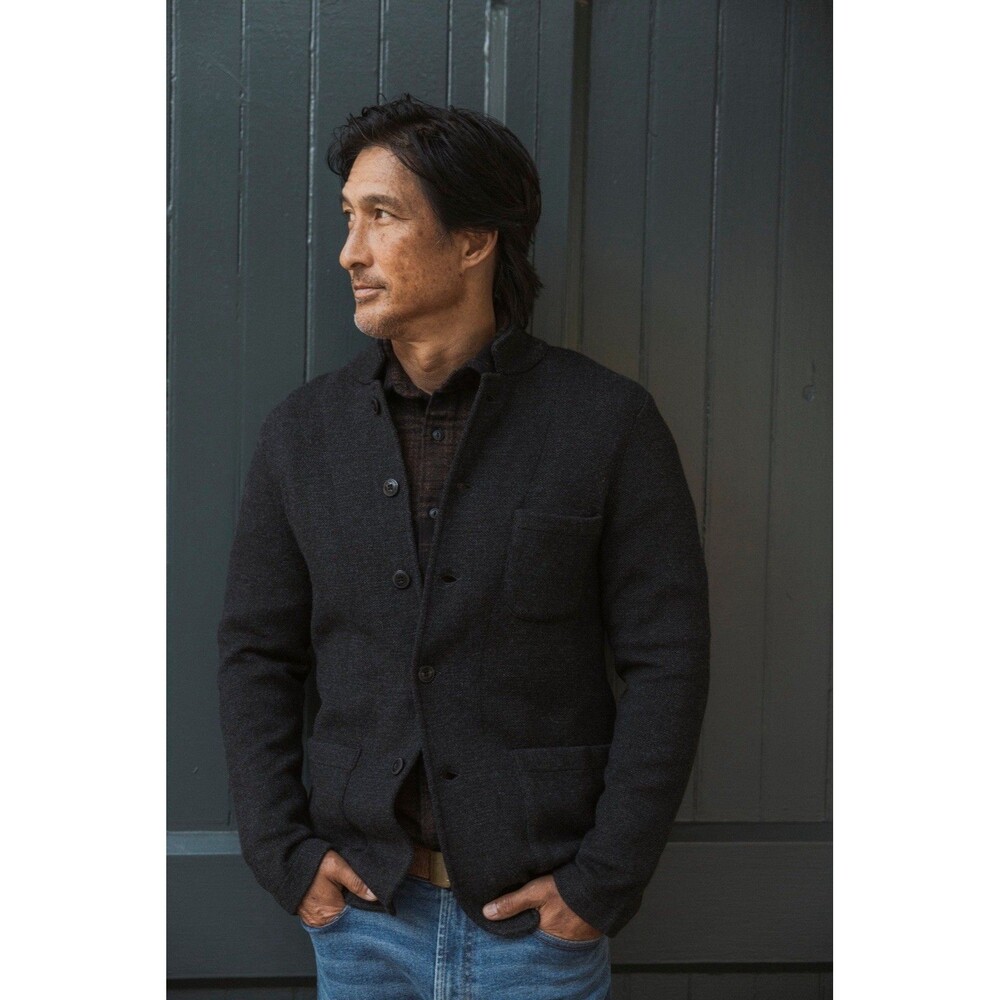 Grayers Clothier Nelson Jacquard Sweater Jacket Mens M Lambswool Swacket Charcoa